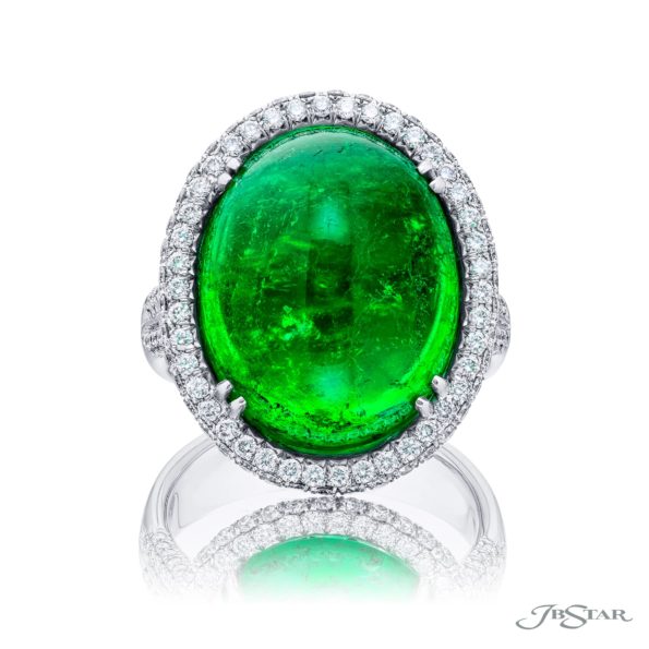 19.37 ct Cabochon Colombian Oval Emerald and Diamond Ring