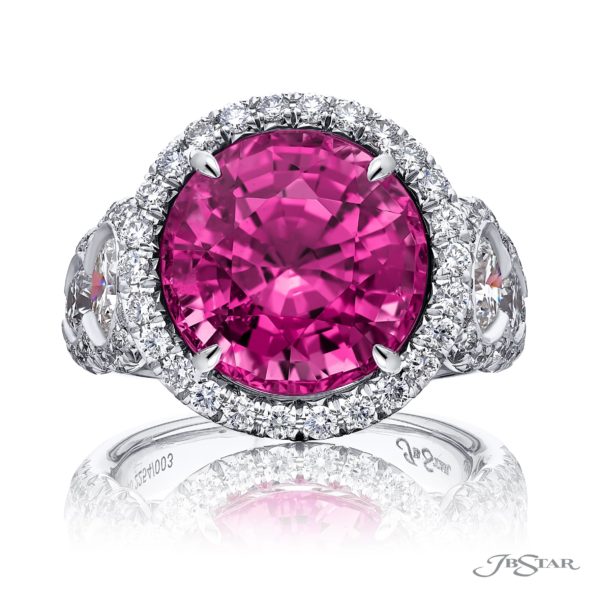 Round pink spinel 9.04 ct. and diamond ring