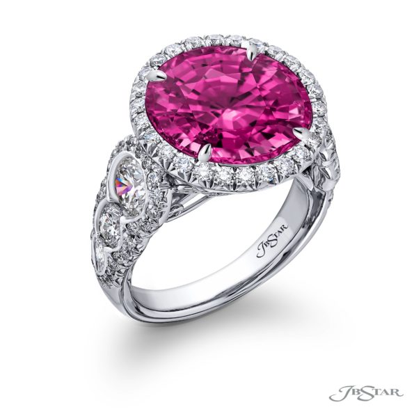 Round pink spinel 9.04 ct. and diamond ring