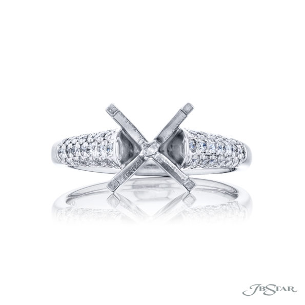 Beautiful diamond semi-mount featuring round diamonds in a 3 sided micro pave setting. Handcrafted in pure platinum.
