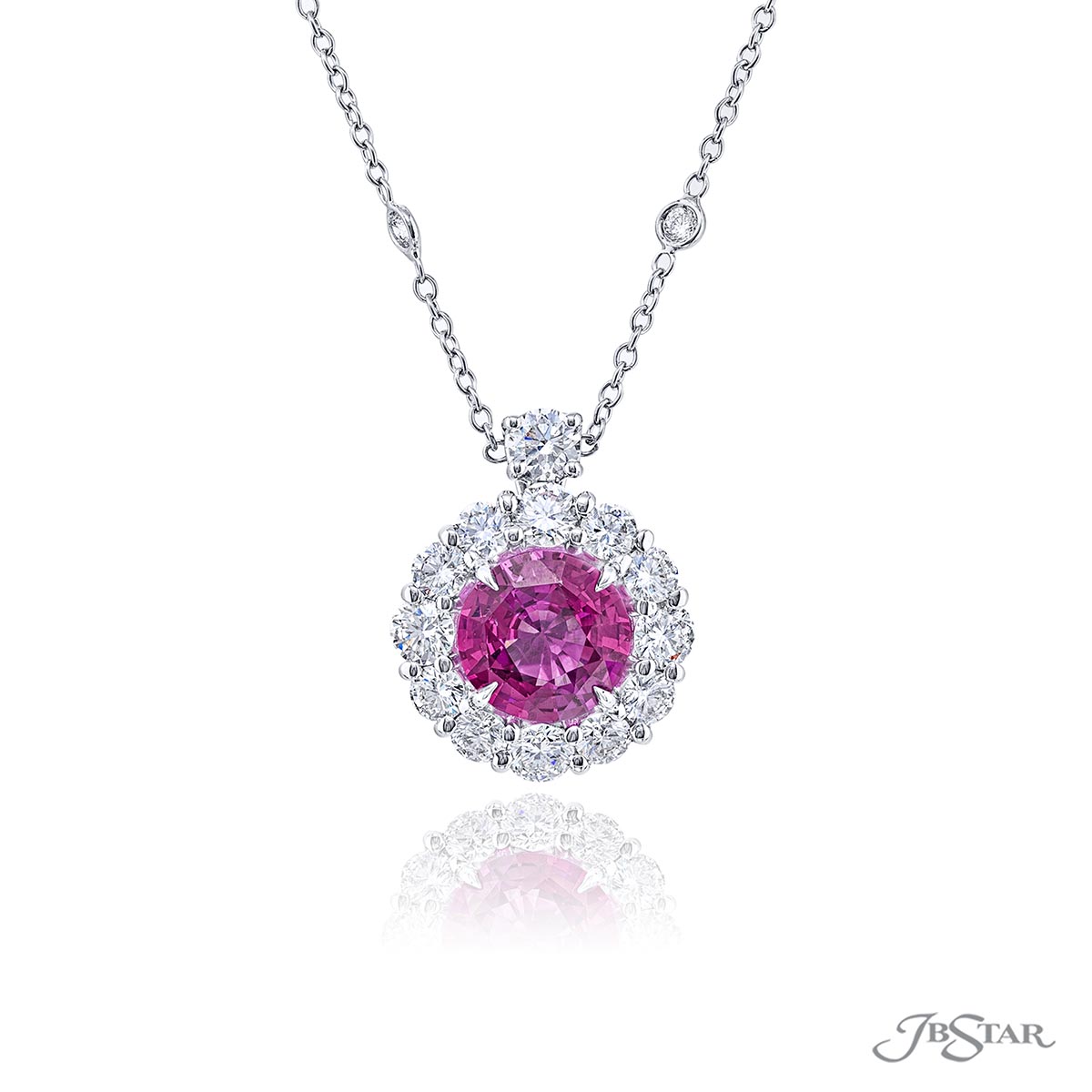 1.07 ctw Bright Pink Sapphire and Diamond Pendant in 14k white gold