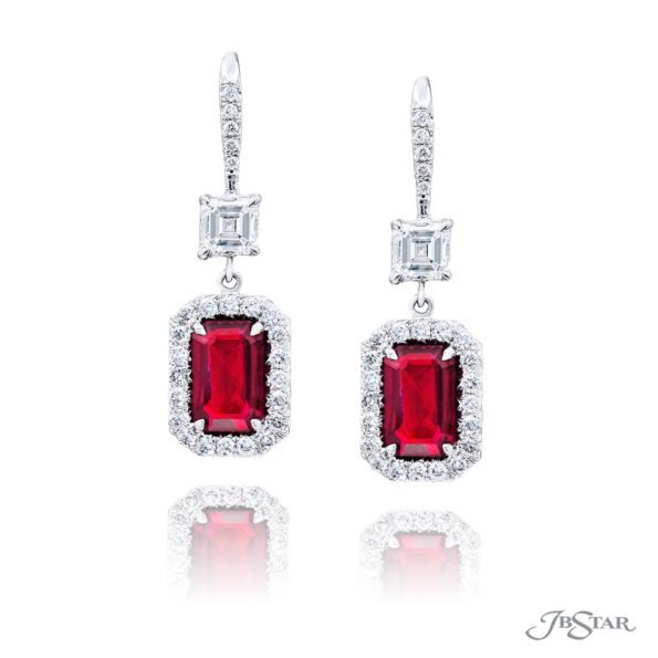 Ruby & Diamond Earrings Emerald-Cut 3.82 ctw. Micro-Pave
