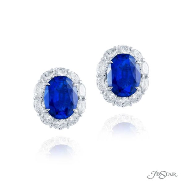 Sri Lankan Sapphire & Diamond Earrings 7.78 ctw. Oval Cut