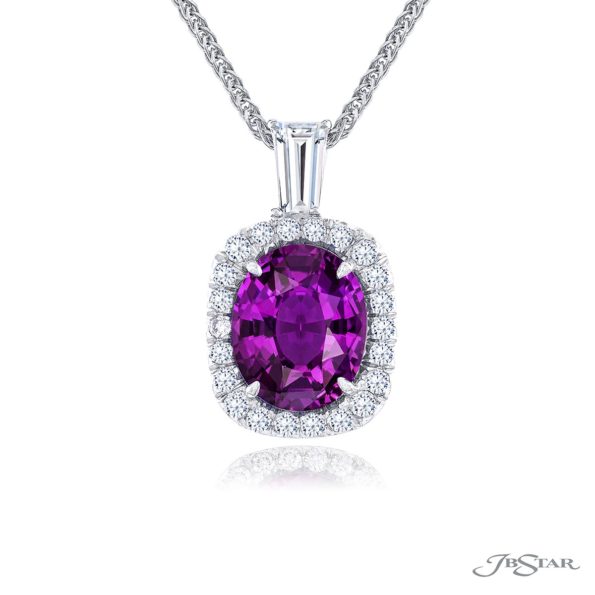 Oval No Heat Purple Sapphire and Diamond Pendant