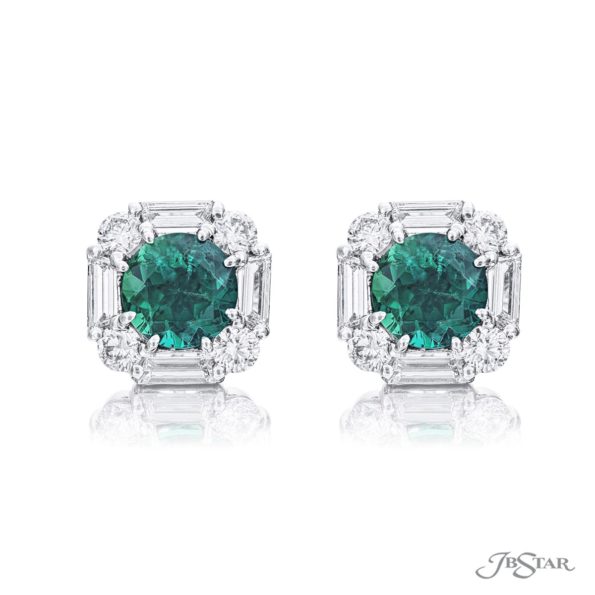 Emerald and diamond stud earrings