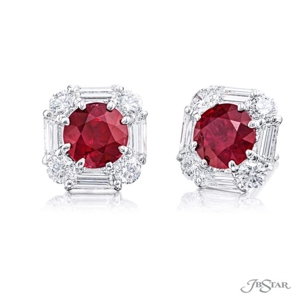 Ruby Earrings Round & Trapezoid Cut 3.15 ctw. Studs