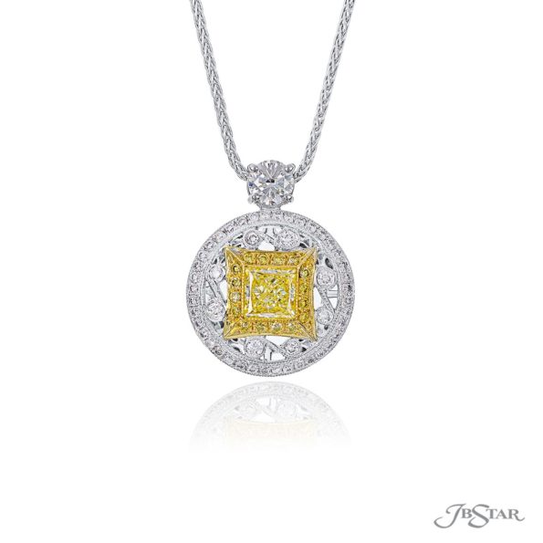 Princess Cut Fancy Yellow Diamond Pendant in 18KY Gold