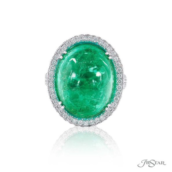 19.37 ct Cabochon Colombian Oval Emerald and Diamond Ring