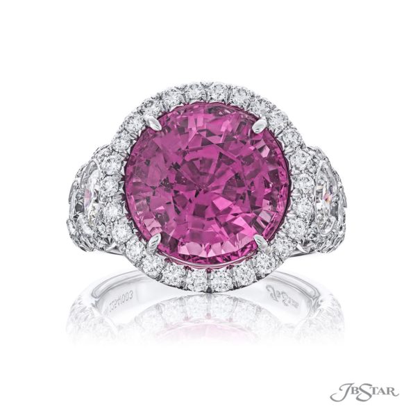 Round pink spinel 9.04 ct. and diamond ring