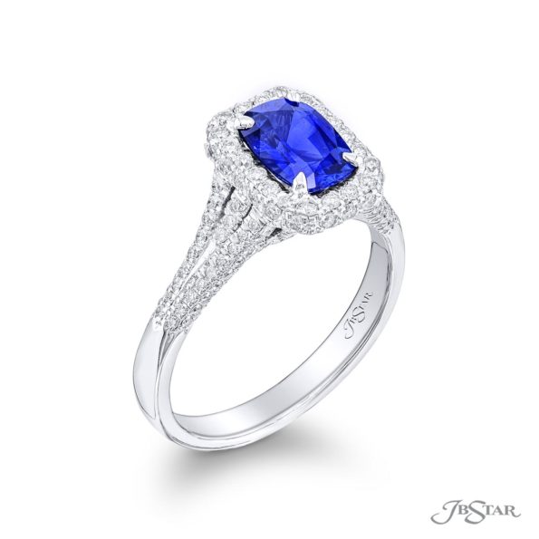 Sapphire & Diamond Ring 1.18 ct Emerald Cut Micro Pave