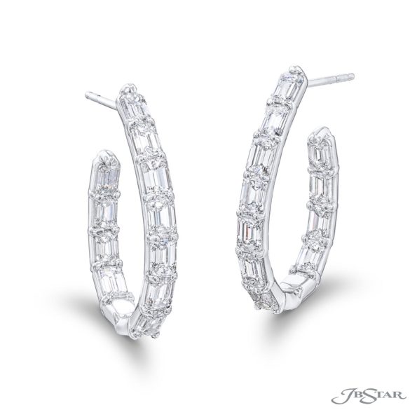 Diamond Earring Hoops Emerald-Cut 6.76 ctw. Shared Prong