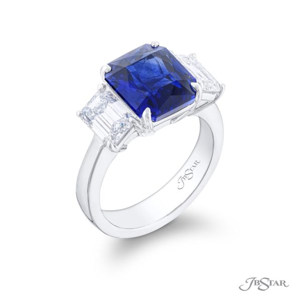 Sapphire & Diamond Ring Emerald Cut 4.61 ct. CDC Certified