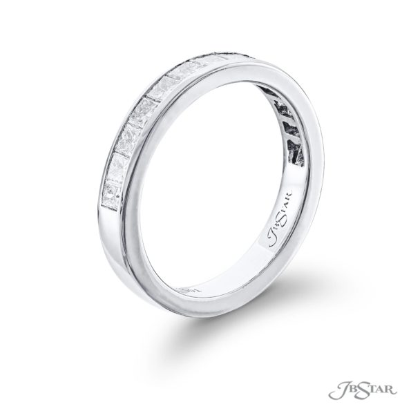 Diamond wedding band princess-cut diamonds in a center channel