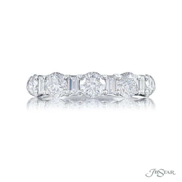 Iconic Single-Row Diamond Band | Round-Cut & Straight Baguette Diamonds in Platinum