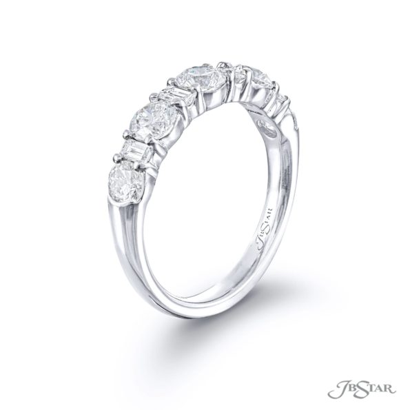 Iconic Single-Row Diamond Band | Round-Cut & Straight Baguette Diamonds in Platinum