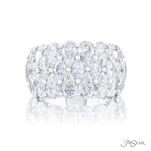 Iconic Three-Row Diamond Band | Marquise and Pear-Cut Diamonds in Platinum