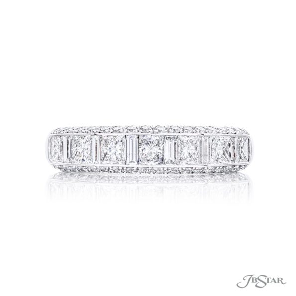 Classic Multi-Row Diamond Band | Princess-Cut & Baguette Diamonds in Platinum