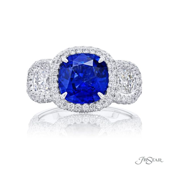 Sapphire & Diamond Ring 3.47 ct. Cushion-Cut GIA Certified