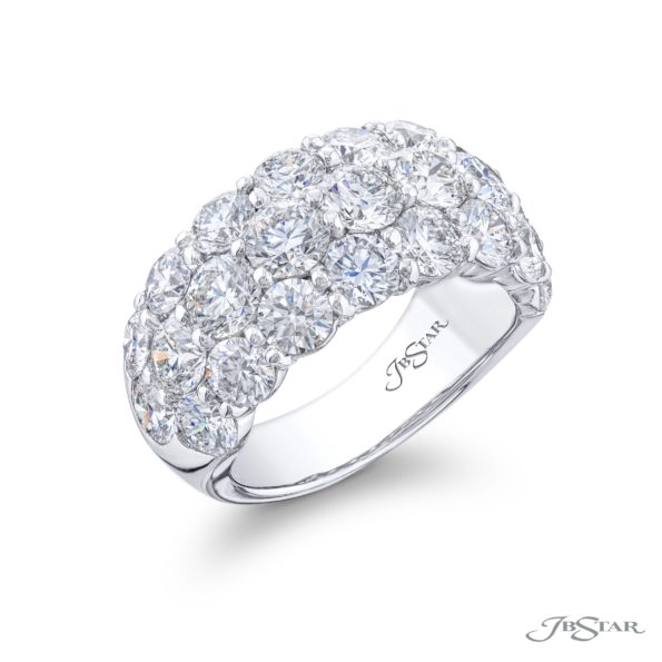 Three-Row Diamond Band | Round-Cut Design in Platinum