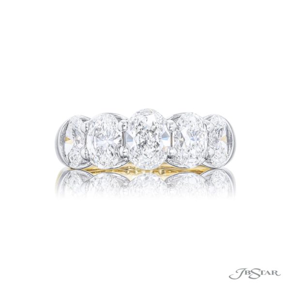 Elegance Elevated: Classic Single-Row Diamond Band | Oval-Cut Diamonds Set in Shared Prongs Handcrafted in Platinum & 18K Yellow Gold