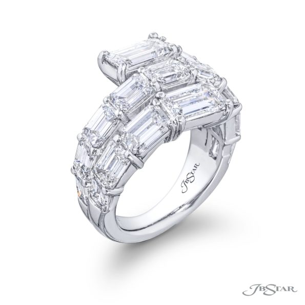 Dazzling Brilliance: Certified Twogether Diamond Ring  Emerald-Cut Diamonds Handcrafted in Pure Platinum