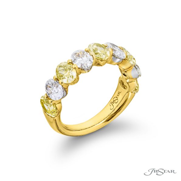 Iconic Single-Row Fancy Yellow Diamond Band | Oval-Cut Fancy Yellow & White Diamonds | Handcrafted in 18K Yellow Gold