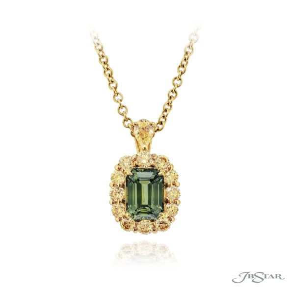 4.17 ct Emerald Cut Green Sapphire & Diamond Pendant