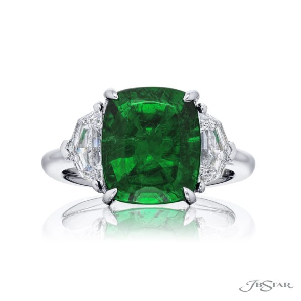 3.97 ct Certified Zambian Emerald & Diamond Ring | Cushion-Cut Emerald with Epaulet Diamond in Platinum | Breathtaking Radiance by Jb Star