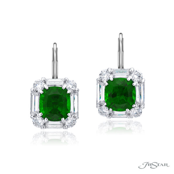 Emerald and diamond stud earrings cushion-cut emeralds