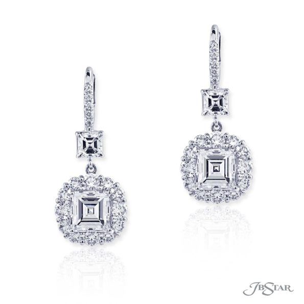 Platinum Square Emerald Cut Diamond Drop Earrings0164-013 Jewelry