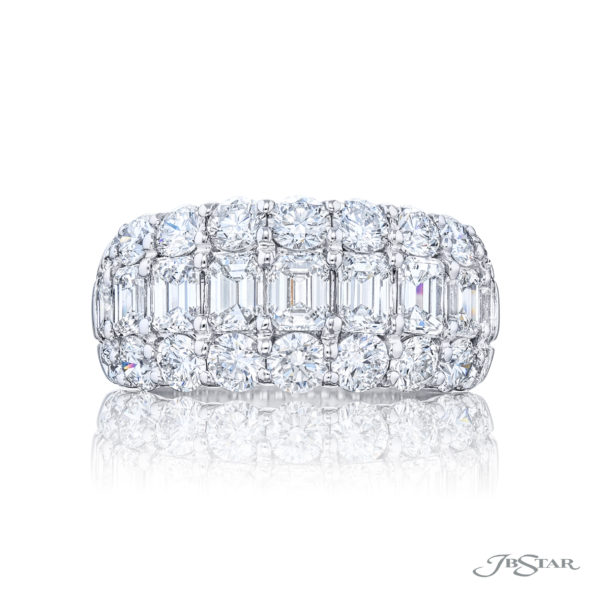 Elegance Elevated: Classic Multi-Row Emerald-Cut and Round Diamond Band