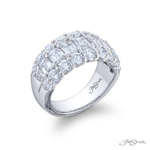 Elegance Elevated: Classic Multi-Row Emerald-Cut and Round Diamond Band