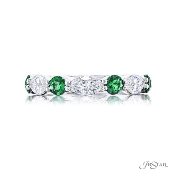Round Emerald And Marquise Diamond Band Shared Prong