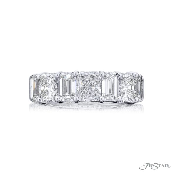 Iconic Single-Row Diamond Band | Emerald & Radiant-Cut | Handcrafted in Pure Platinum by Jewels by Star