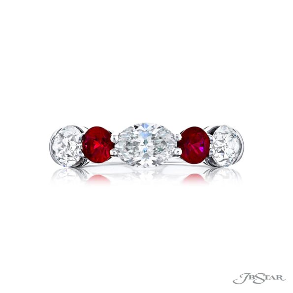 Classic Single-Row Ruby & Diamond Band | Round Rubies & Oval Diamonds in Platinum | Elegance Elevated by Jewels by Star