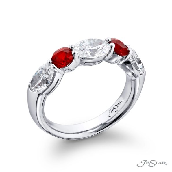 Classic Single-Row Ruby & Diamond Band | Round Rubies & Oval Diamonds in Platinum | Elegance Elevated by Jewels by Star