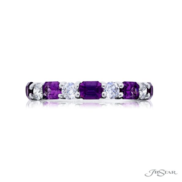 Classic Single-Row Purple Sapphire and Diamond Band | Emerald-Cut Sapphires in Platinum