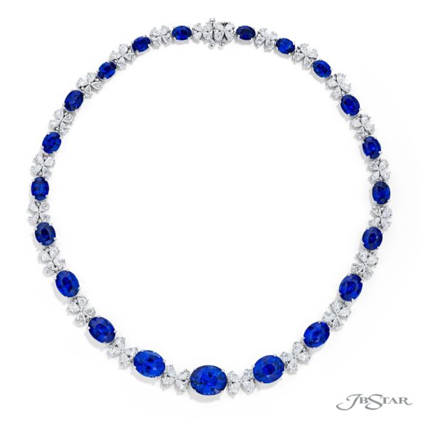 Certified Sapphire Floral Necklace with Diamond Accents | Handcrafted in Platinum | One-of-a-kind Beauty by Jb Star