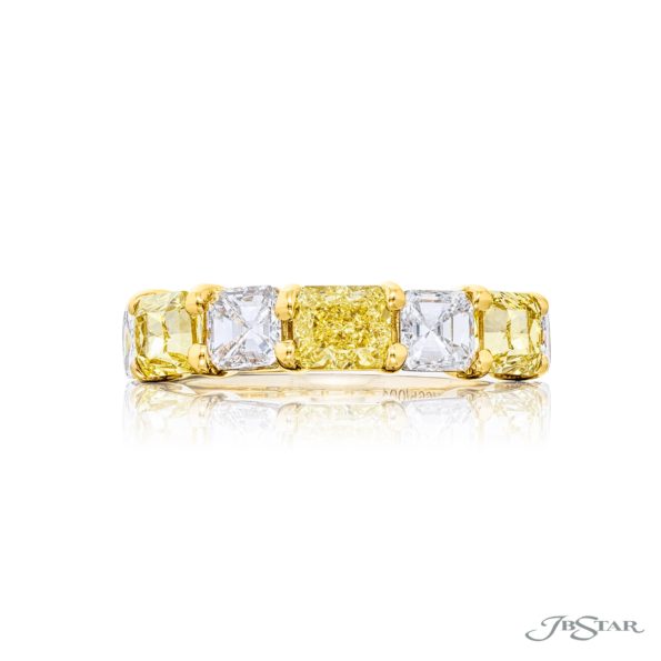 Classic Fancy Yellow & White Diamond Band | Radiant-Cut Fancy Yellow & Emerald-Cut White Diamonds | Handcrafted in Platinum & 18K Yellow Gold