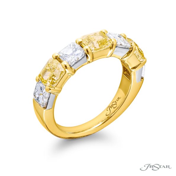 Classic Fancy Yellow & White Diamond Band | Radiant-Cut Fancy Yellow & Emerald-Cut White Diamonds | Handcrafted in Platinum & 18K Yellow Gold