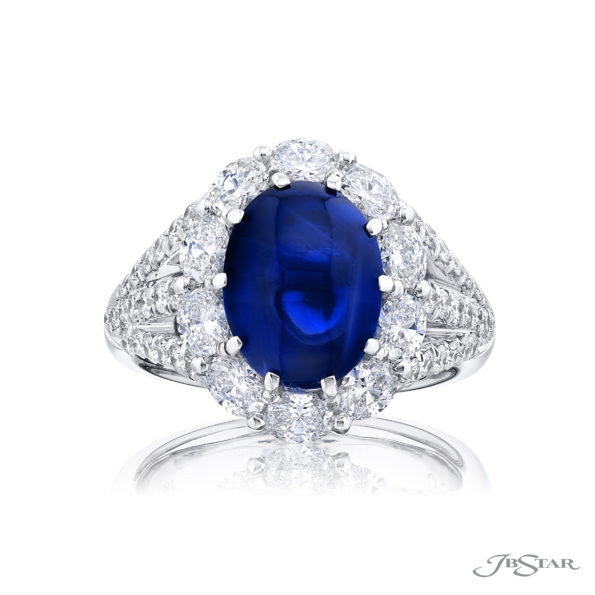 7.38 ct Oval Cabochon Blue Sapphire & Diamond Ring