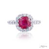 1.56 ct Cushion Cut Ruby Ring Surrounded by Round Diamonds