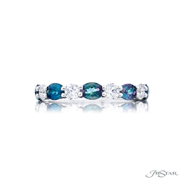 Classic Single-Row Alexandrite and Diamond Band in Platinum