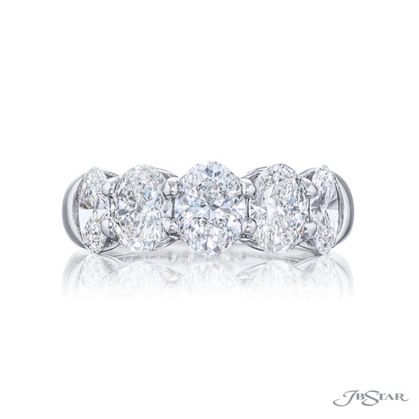 Elegance Elevated: Classic Single-Row Diamond Band | Oval-Cut Diamonds Set in Shared Prongs Handcrafted in Pure Platinum