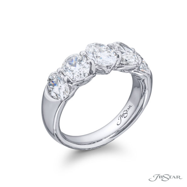 Elegance Elevated: Classic Single-Row Diamond Band | Oval-Cut Diamonds Set in Shared Prongs Handcrafted in Pure Platinum