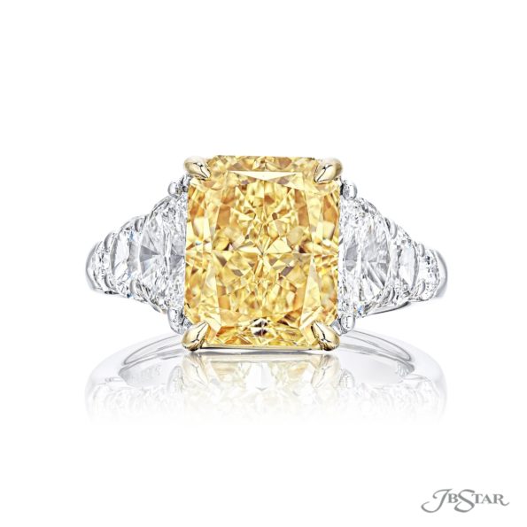 Radiant-Cut Diamond Ring Fancy Yellow Center Platinum Gold