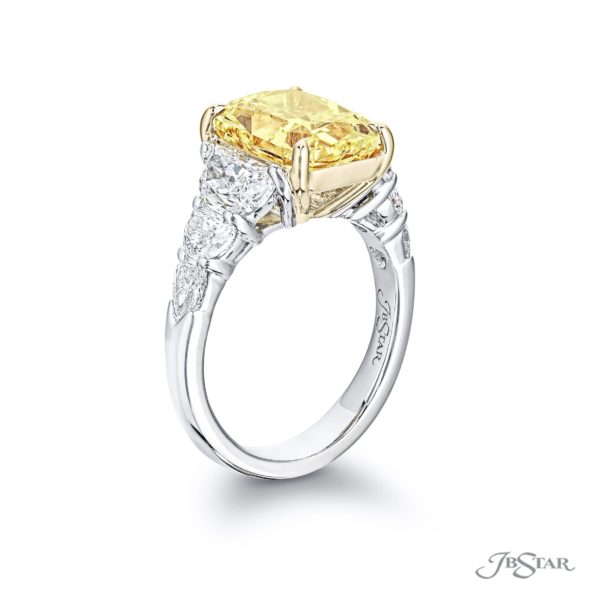 Radiant-Cut Diamond Ring Fancy Yellow Center Platinum Gold