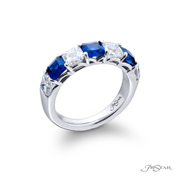 Classic Single-Row Sapphire and Diamond Band in Pure Platinum