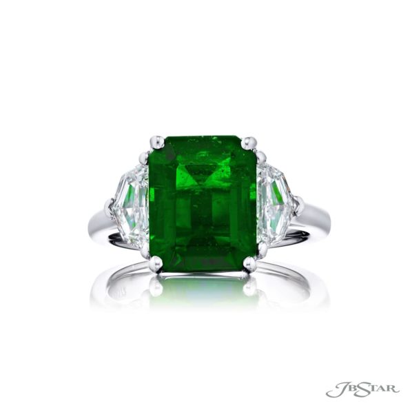 3.79 ct Certified Vivid Emerald Ring | Emerald-Cut Emerald with Epaulette Diamonds in Platinum | Breathtaking Radiance by Jb Star