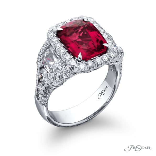 Cushion-cut ruby and diamond ring